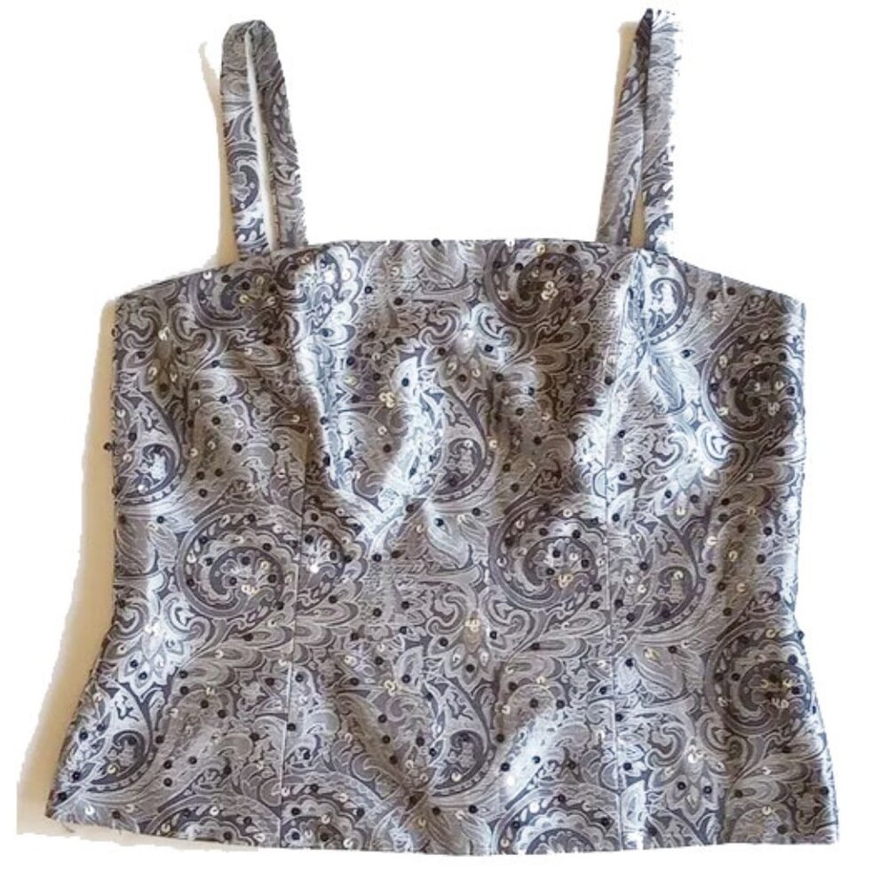 R&M Richards Beaded Metallic Brocade Top 8 Lined Silver  50OFF3